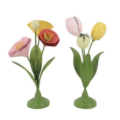 Transpac Metal Flower Figurines Set of 2 Home Decorations Spring