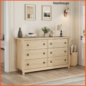 Homhougo 6-Drawer Dresser - Tall Boho Dresser with Curved Legs, Rattan Accents, and Freestanding Storage Natural - 1 of 4
