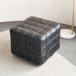 Kumasinova 17.32" Genuine Leather Ottoman for Living Room,Tufted Accent Footrest Ottoman with Pine Wood Frame and High Density Foam Filling,Black - 1 of 4