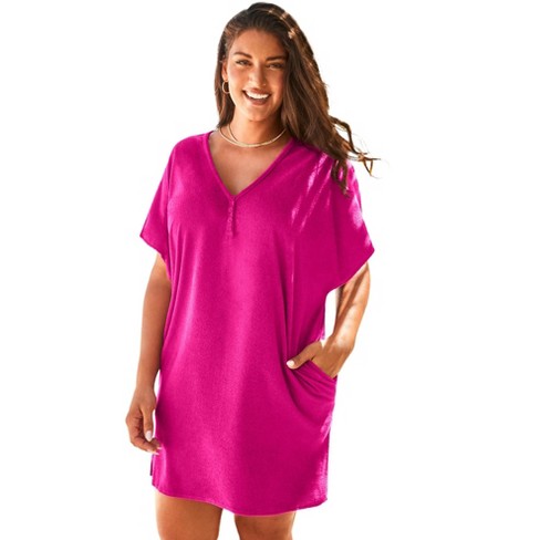 Swimsuits for All Women's Plus Size French Terry Lightweight Cover Up Tunic  - 10/12, Pink