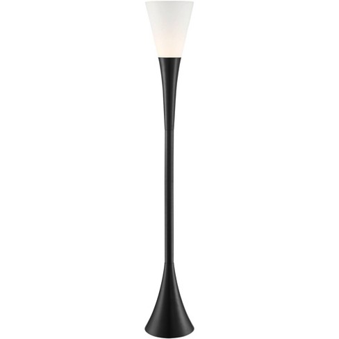 Possini Euro Design Modern Chic Style, Black Torchiere Floor Lamp With Glass Shade