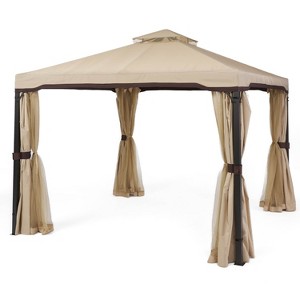 GDFStudio Seigfried Outdoor 10' x 10' Steel Soft Top Canopy Gazebo with Curtains - 1 of 4