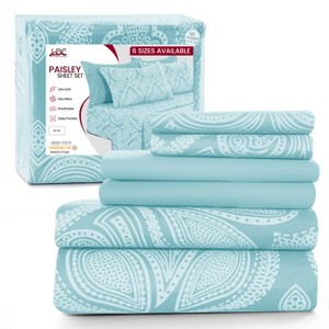 6 Piece Sheet Sets Paisley Printed Sheets Set Ultra Soft Deep Pocket Microfiber Bed Sheets - Lux Decor Collection - 1 of 4