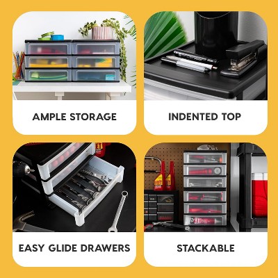 Medium Black Plastic 3-Drawer Desktop Organizer, 2-Pack