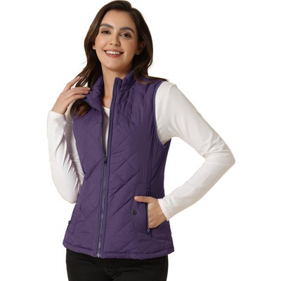 Allegra K Women's Stand Collar Lightweight Gilet Quilted Zip Vest