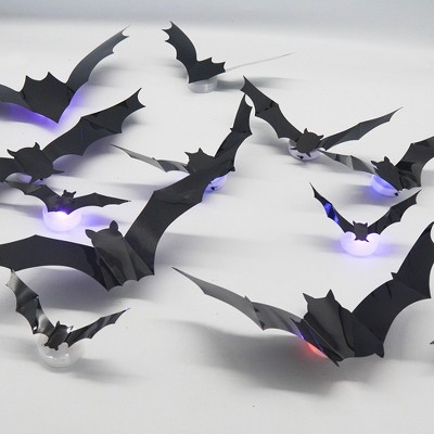 24pack Luminous 3D Bats Stickers, Halloween Wall Decorations, Waterproof Scary Bats Wall Decals