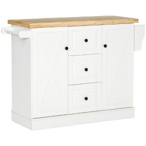 HOMCOM Farmhouse Mobile Kitchen Island Utility Cart on Wheels with Barn Door Style Cabinets, Drawers - 1 of 4