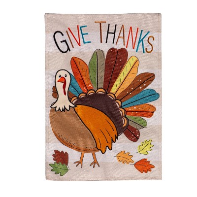 Evergreen Tom Turkey Thanksgiving Burlap Garden Flag 12 x 18 Inches Indoor Outdoor Decor