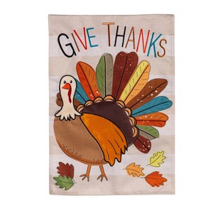 Evergreen Tom Turkey Thanksgiving Burlap Garden Flag 12 x 18 Inches Indoor Outdoor Decor - 1 of 4