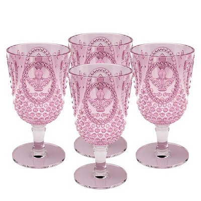 Elle Decor Vintage Wine Goblets, Set of 4, Color Tint Glassware Set, Water  Goblets for Party, Wedding, & Daily Use, 10.1 oz, Pink