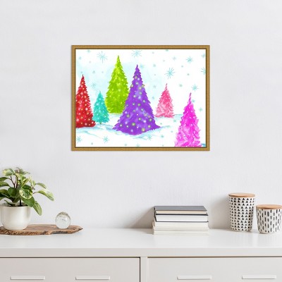 Magic Christmas Trees Colorful Canvas Wall Art Print