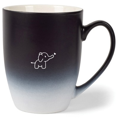 Elanze Designs 12 Ounce Ceramic Decorative Laser Engraved Giftable Novelty Tea Coffee Cup Mug Black and White Baby Elephant Heart