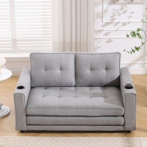 NicBex 3-in-1 Upholstered Convertible Sleeper Chair, Pull-out Sofa Bed with Cup Holder Design,Couches with Side Pockets for Living Room,Light Gray - 1 of 4
