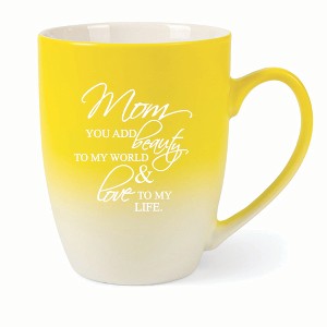 Elanze Designs Mom You Add Beauty To My World & Love To My Life Two Toned Ombre Matte 10 ounce New Bone China Coffee Tea Cup Mug, Yellow and White - 1 of 4