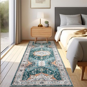 Washable Rug Vintage Floral Distressed Rug Soft Foldable Stain Resistant Non-Slip Indoor Carpet for Bedroom Living Room - 1 of 4
