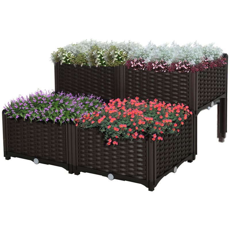 Outsunny Plastic Raised Garden Bed Planter Raised Bed with Self-Watering Design and Drainage Holes for Flowers, 4 of 7