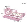 Twin/Full Size Wooden Bed Frame, Platform Bed Frame with 2 Storage Drawers and Guardrail, Wood Slats Support, No Box Spring Needed Wh - 4 of 4