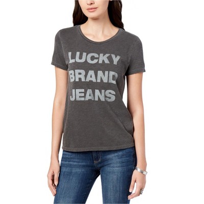 Lucky Brand Womens Letter Print Graphic T-Shirt, Grey, Small