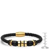 Steeltime Men's genuine black leather braided bracelet with stainless steel accents. Color Options: Gold, Rose Gold - image 3 of 3