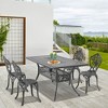 5-Piece Outdoor Dining Set, Black Cast Aluminum Rectangle Table with Umbrella Hole and 4 Chairs - 3 of 4