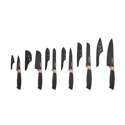 Farberware 12 Piece Soft Grip Knife Set; Black and Copper