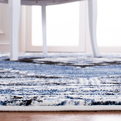 Blue Rectangular Hand-knotted Synthetic Area Rug