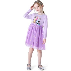 Disney Princess Toddler Dress  Long Sleeve Embroidered Daisy Double-Layered Tulle Winter Birthday Party Outfit - 1 of 4
