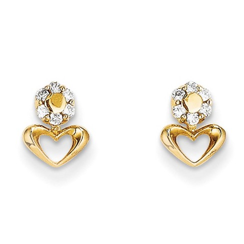 Black Bow Jewelry Kids Small Cubic Zirconia Halo Heart Post Earrings in 14k Yellow Gold - image 1 of 2