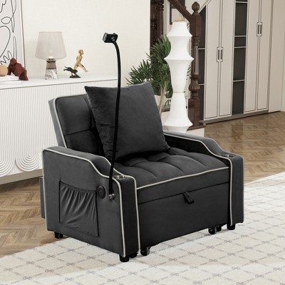 Jump Into Fun Pull Out Couch Bed,Convertible Single Chair Bed With Phone Holder,USB Ports & Cup Holders For Living Room,Office,Small Places