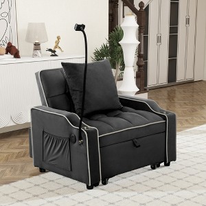 Jump Into Fun Pull Out Couch Bed,Convertible Single Chair Bed With Phone Holder,USB Ports & Cup Holders For Living Room,Office,Small Places - 1 of 4