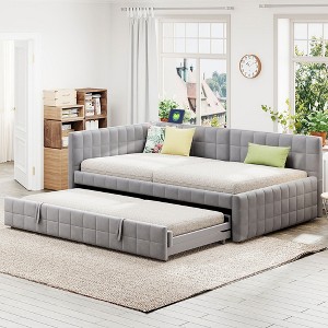 KIGFTSOD Full Size Upholstered L-Shaped Upholstered Daybed with Twin Size Pop Up Trundle and USB ports - 1 of 4