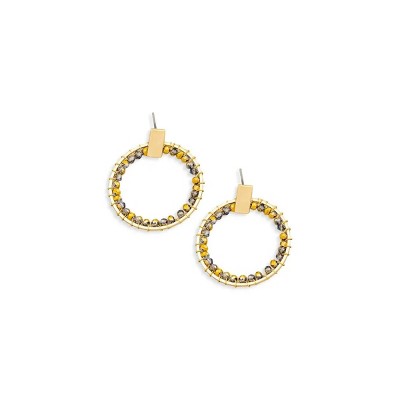 Slickblue Women's Earrings, Round Glass Bead Detail, Boho Festival Accessory, Push Back, Gold Tone, 1.5"