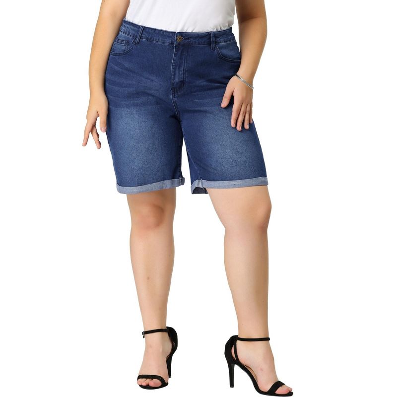 Agnes Orinda Women's Plus Size Jeans Casual Slash Pockets Washed Denim Shorts, 4 of 7
