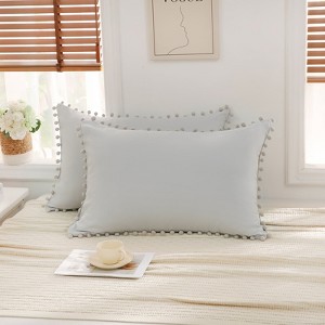 Pom-Pom Fringe Pillowcases & Body Pillow Cover – Soft Decorative Bedding Shams with Deep Pocket, Queen/King/Body Options - 1 of 4