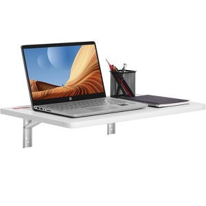 VEVOR Wall Mounted Folding Table, Wall Mount Drop Leaf Tables, Wooden Floating Desk for Dining, Laundry Room, Office, 23.6" x 15.6" Fold Down Desk - 1 of 4