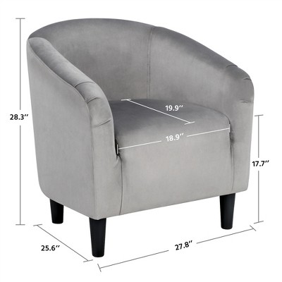 Gray Velvet Barrel Accent Chair with Manufactured Wood Frame