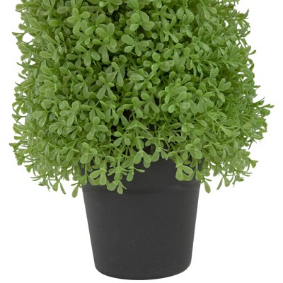 EverGreen 15" Unlit Artificial Boxwood Cone Topiary in Black Pot