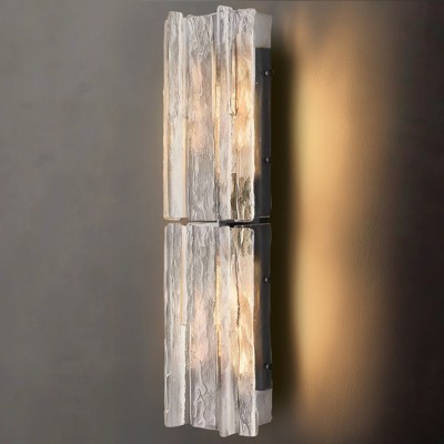 CityFurn Modern 30" Gold Large Clear Glass Wall Sconces with Water Ripple