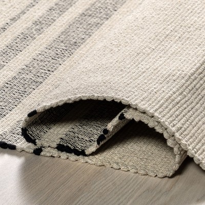 Beige and Gray Striped Handmade Cotton Area Rug 4' x 6'