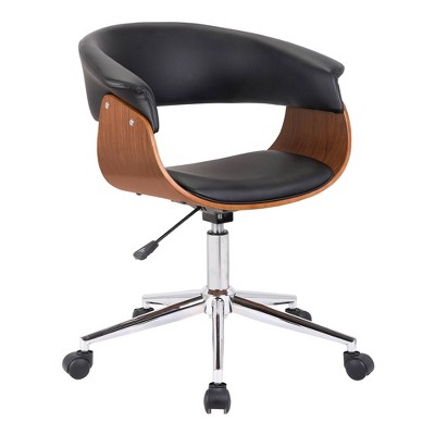 Bellevue Faux Leather Chrome Office Chair Black/Walnut - Armen Living