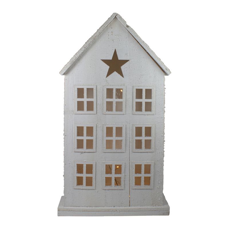 Northlight 30" Snow-Covered Rustic White Wooden House Christmas Tabletop, 1 of 7
