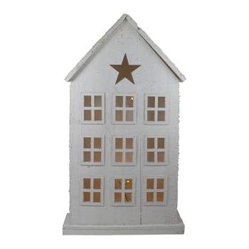 Northlight 30" Snow-Covered Rustic White Wooden House Christmas Tabletop