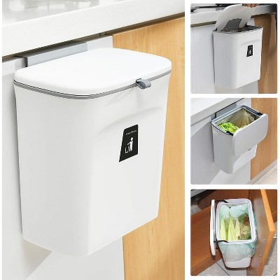 2 in 1 Kitchen Trash Can with Slide Lid, Under Sink Garbage Can, 2.4 Gal Waste Bins with Inner Barrel, Portable Hang Trash Bin for Cabinet Door