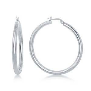 Bella Silver Sterling Silver 3x40mm High-Polished Hoop Earrings - Rhodium Plated - Silver - 1 of 2