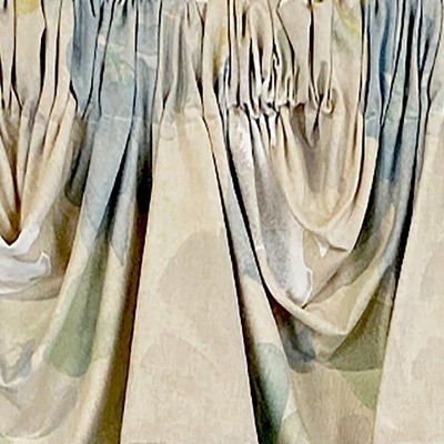 Linen Floral Watercolor 3-Scoop Empire Valance in Beige and Green