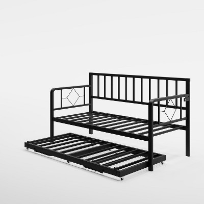 AMERLIFE Twin Daybed with Charging Station and LED Lights, Daybed with Trundle for Living Room, Bedroom, Guest Room, Black