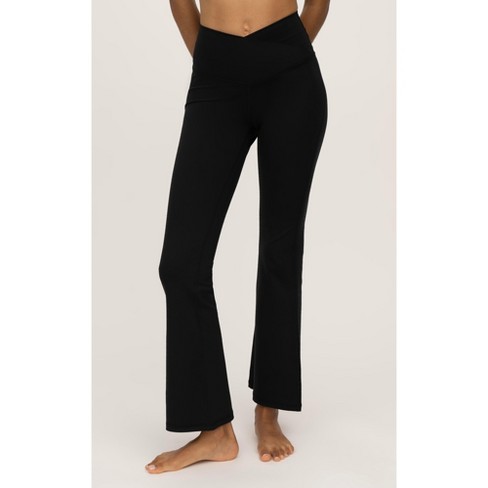 Yogalicious Womens Lux Willow Elastic Free Crossover Waist Flared Leg Pant  - Black - X Small