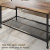 Coffee table, two-tiered rustic center table with grid shelf, industrial style living room table, cocktail table with adjustable feet - 3 of 4