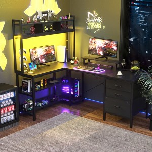 Aheaplus L Shaped Computer Desk, Gaming Desk with Hutch - 1 of 4