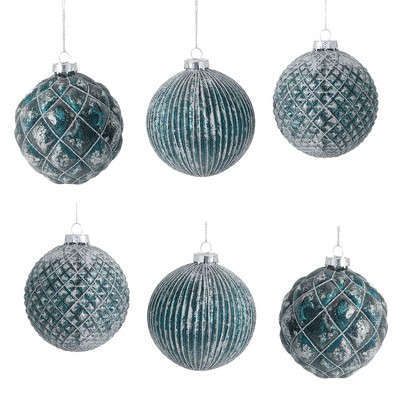 Sullivans Set of 6 Ball Ornaments Kit 4"H, 4"H & 4"H Blue and Silver